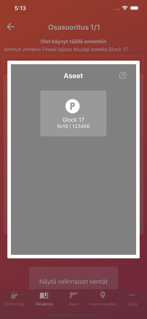 Uusi asevalikko päiväkirjamerkintää tehdessä Aseiden valinta päiväkirjamerkintää tehdessä on helpompaa selkeästä listasta