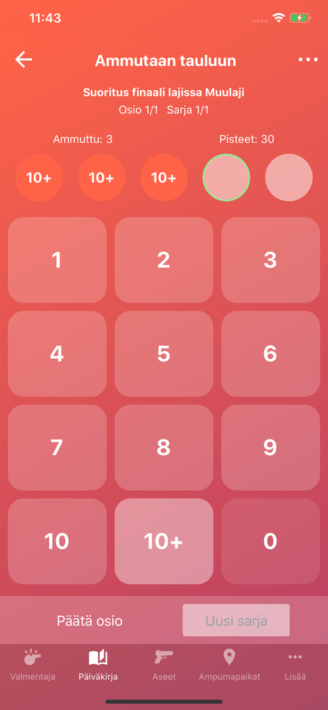 Suurikokoinen näppäimistö helpottaa pistekirjanpidon lisäämistä ampumapäiväkirjaan. Suurikokoinen näppäimistö helpottaa pistekirjanpidon lisäämistä ampumapäiväkirjaan.